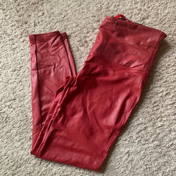 Spanx Faux Leather Crimson Red Leggings 
